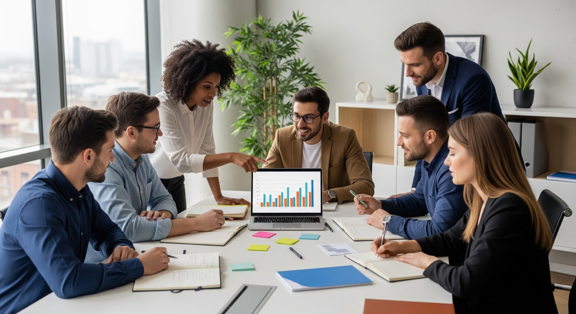 Une équipe de marketing numérique en pleine collaboration pour élaborer une stratégie de marketing.